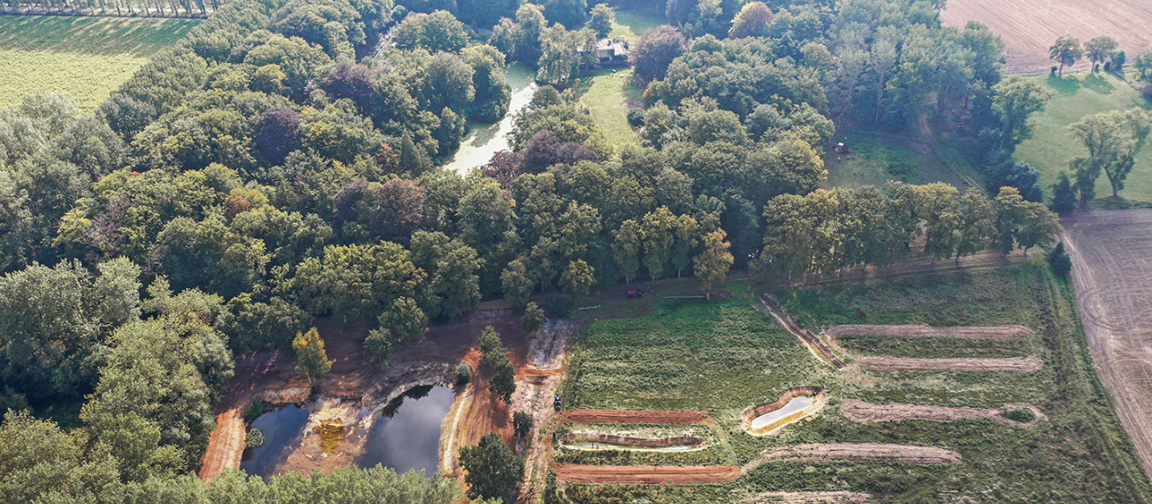 Foto Kasteeldomein Hof van Straeten als waterbuffer en voedselbos.