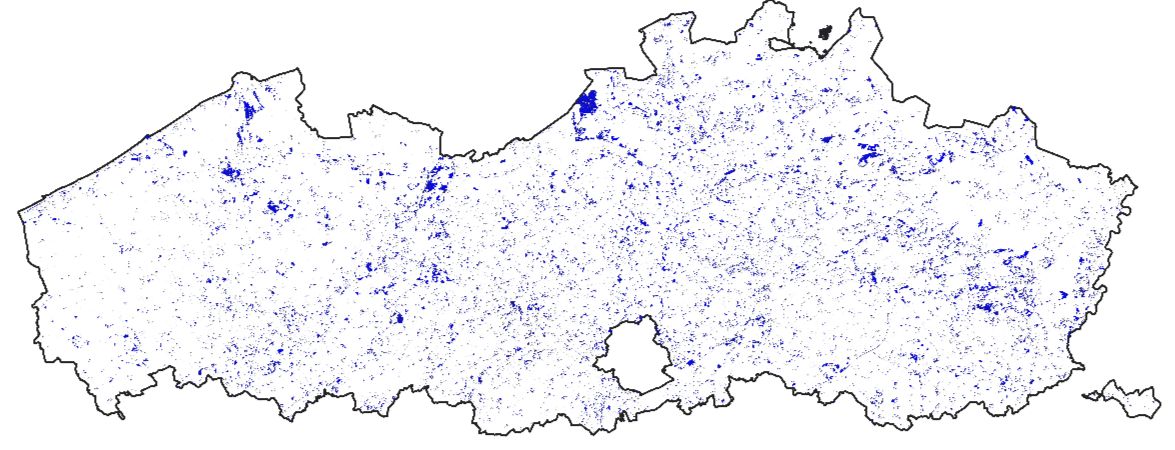 kaart van het ruimtebeslag-risico van 60.000 ha in Vlaanderen 2020